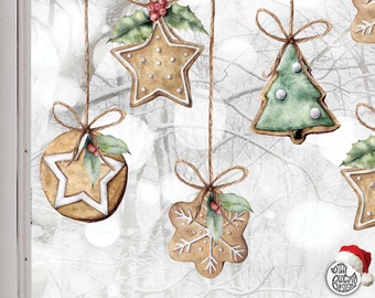 Dizzy Duck Christmas Window Stickers - Double-Sided Reusable Vintage Cookie Bauble Clings Set