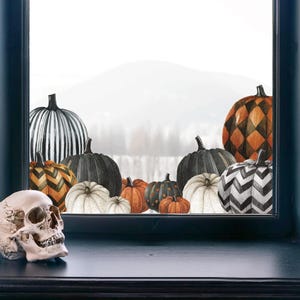 Halloween Orange, Black & White Pumpkin Window Stickers | Use Year After Year