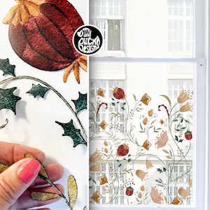 Flower Window Privacy Film - Winter Floral Decorative Window Cling Vinyl Sticker - Border Window Decals by Dizzy Duck