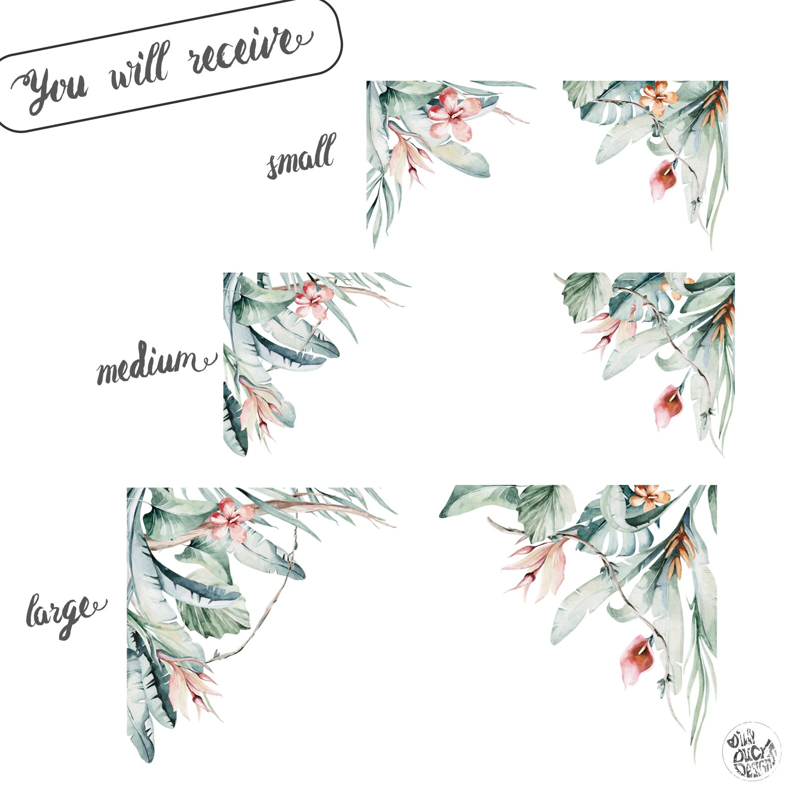 2x Tropical Leaves Window Decal Corners - Green Leaves Corner Window ...