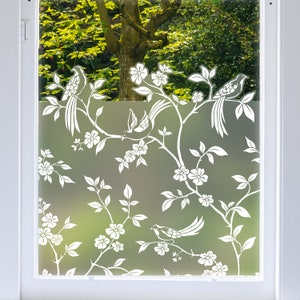 Decorative Frosted Privacy Window Film Border - Chinoiserie Oriental Bird Window Decal Sticker by Dizzy Duck