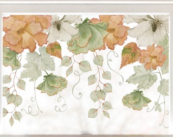 Herfst oranjegroene aquarel bloemen raamdecoratie | Ideaal voor ramen thuis en in winkels