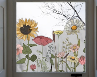 Pellicola per la privacy smerigliata Dizzy Duck Retro Flower Window Decal Border - Adesivo statico non adesivo