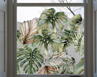Pellicola per finestre Dizzy Duck Tropical Jungle Leaf Frosted Privacy Border - Vinile statico non appiccicoso