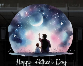 Happy Fathers Day herbruikbare dubbelzijdige raamstickers – blauwe aquarel nachtelijke hemel