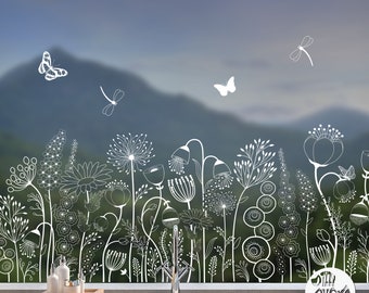 Aangepast formaat Privacy Window Film - Witte bloemen bloemen grens raamsticker met vlinders - niet-kleverige raamstickers van Dizzy Duck