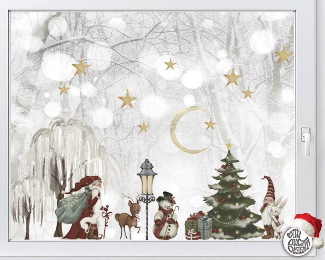 Classy Santa Window Decal by Dizzy Duck Vintage Father Christmas Snowy