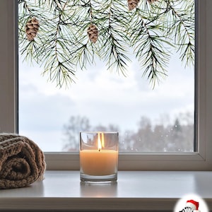 Dizzy Duck Green Pine Cone Window Decal Border - Reusable Double-Sided Christmas Cling Decoration