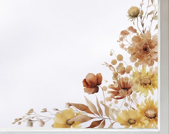 2x Herfstachtige gele zonnebloem hoekraamstickers | Ideaal voor winkelpresentaties