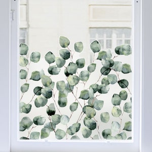 Eucalyptus Leaves Patterned Window Film - Privacy Frosted Window Border - Decorative Privacy Film Sticker Dizzy Duck Decal