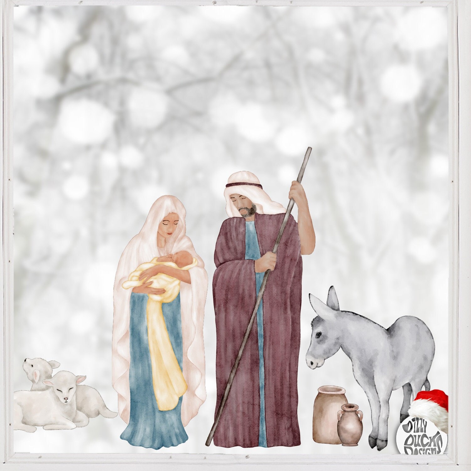 Watercolour Nativity Scene Window Decal Set - Christmas Story Window Cling - Reusable Seasonal Window Stickers by Dizzy Duck