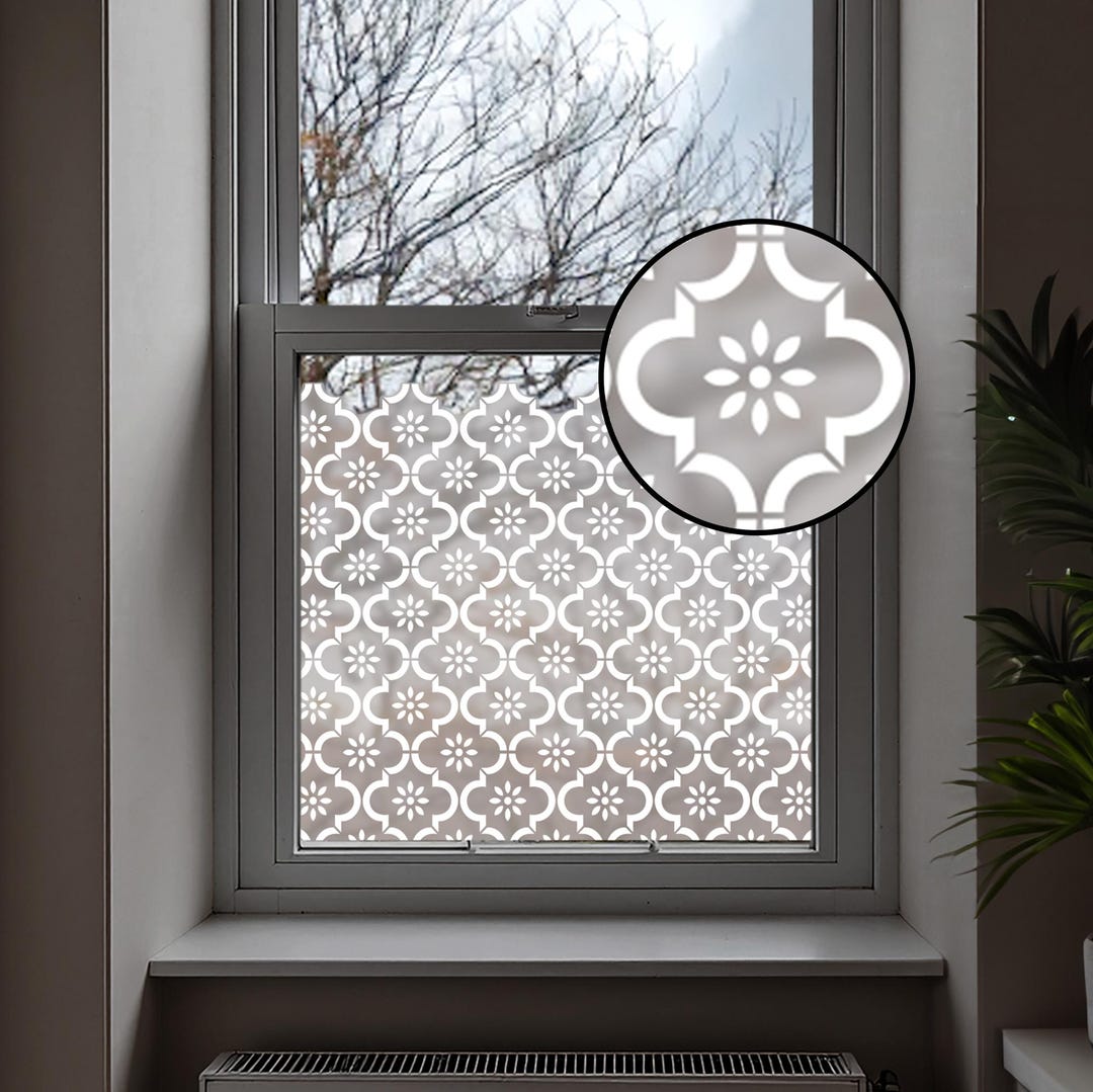 Window Duck Dizzy Duck Moroccan Frosted White Privacy Window Film Border Decal ...