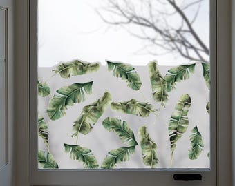 Pellicola per finestra con bordo in vinile satinato per la privacy, motivo: foglie di banano tropicale verde Dizzy Duck