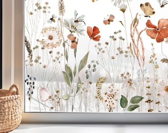 Wild Flower Custom Window Sticker - Floral Window Privacy Film Border - Reusable Static Clings by Dizzy Duck