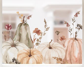 Herfst raamsticker met aquarel pompoenen | Ideaal voor huizen en winkelramen