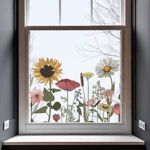Dizzy Duck Retro Flower Privacy Film Window Decal Border - Non Sticky Decorative Reusable Static Cling