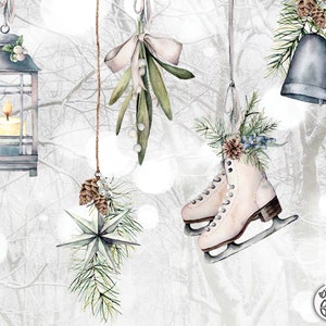7 Christmas Window Decal Stickers Watercolour Vintage Xmas Window Cling Décor by Dizzy Duck - White