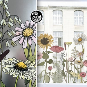 Retro Flower Frosted Window Privacy Window Film - Floral Window Decal Border by Dizzy Duck - Reusable Non Sticky Static Cling Gift for Home