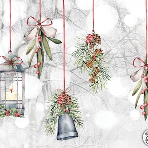 7 Christmas Window Decal Stickers Watercolour Vintage Xmas Window Cling Décor by Dizzy Duck - Red