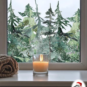 Dizzy Duck besneeuwde winter bosbomen raamsticker rand - herbruikbare kerstversiering