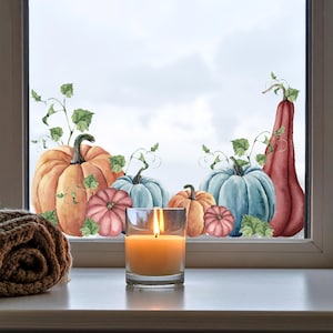 2x Pumpkin Window Sticker Corners - Reusable Double Sided Fall Halloween Corner Window Decals for Autumn Home Shop Windows