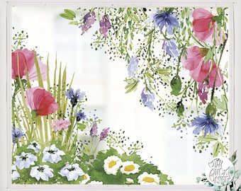 2x Spring Meadow Corner Window Decals - Reusable Floral Easter Window Clings - Spring Flower Window Stickers by Dizzy Duck