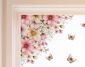 Dizzy Duck 2x bloemen lente madeliefjebloemen raamstickerhoeken - herbruikbaar statisch vinyl