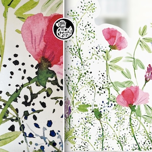 Watercolour Flower Meadow Frosted Privacy Film Border Window Sticker - Reusable Frost Window Decal Gifts for Home by Dizzy Duck Designs