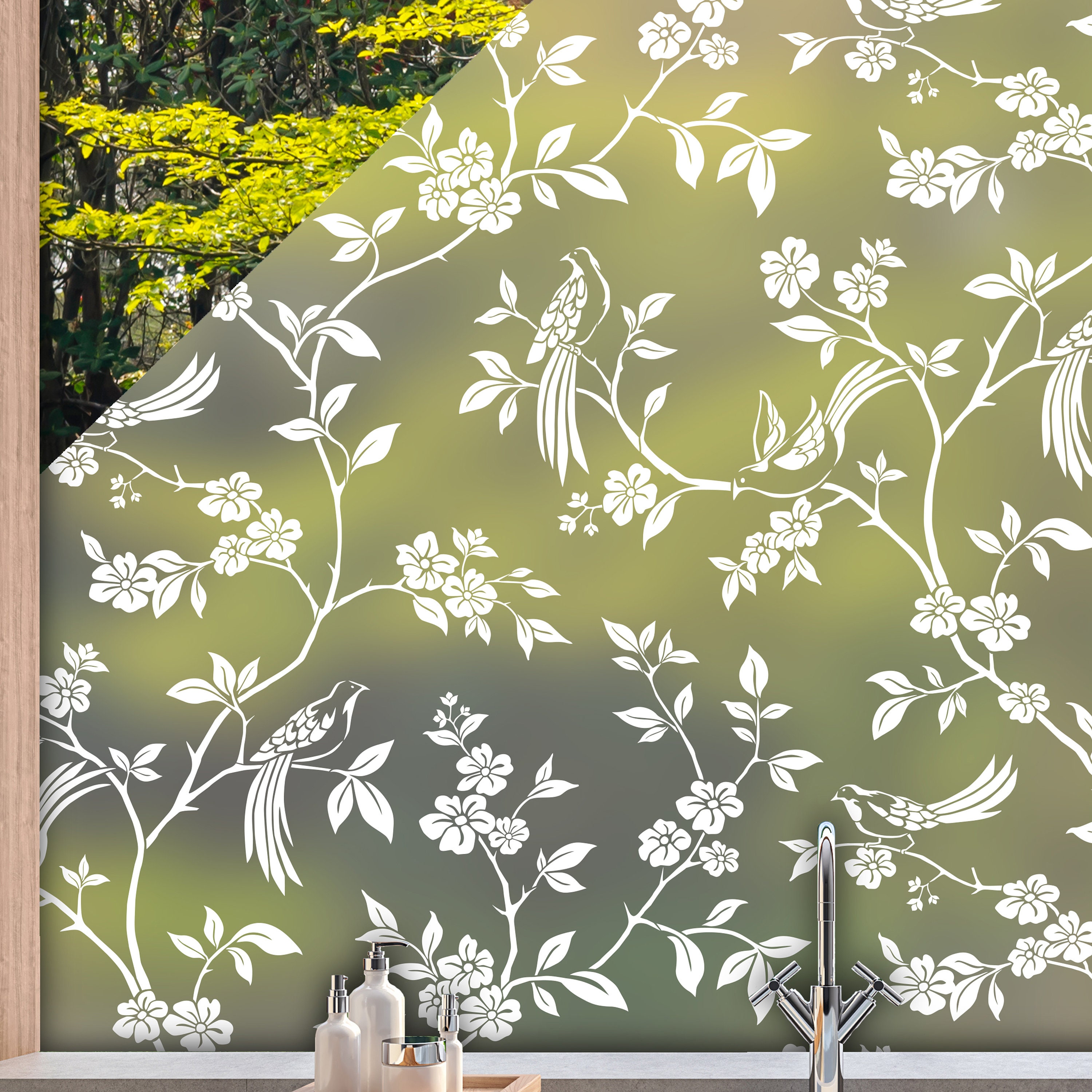 Chinoiserie Static Glass Stickers Opaque Frosted Home Window Films  Decorative