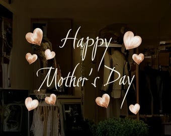 Dizzy Duck Happy Mothers Day Shop Window Decal Set with Hearts - Reusable Cling