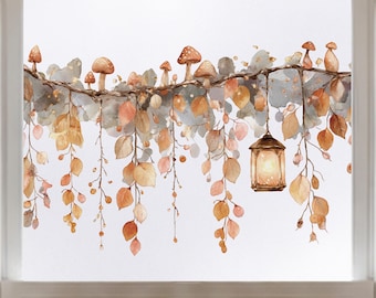 Herfst aquarel blad lantaarn vensterrand sticker | Maak binnen enkele minuten een herfstdisplay