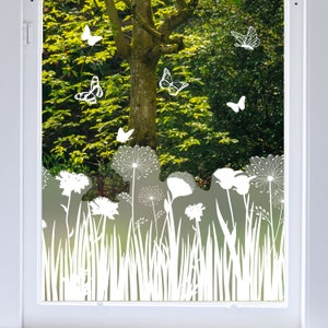 Flower Window Film - Frosted Privacy Window Border - Floral Spring Window Decal Sticker by Dizzy Duck - Meadow Border Gift for Home