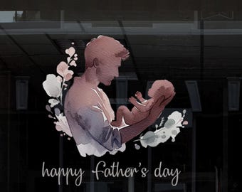 Happy Fathers Day herbruikbare dubbelzijdige raamstickers – aquarelbloemen Dad & Baby