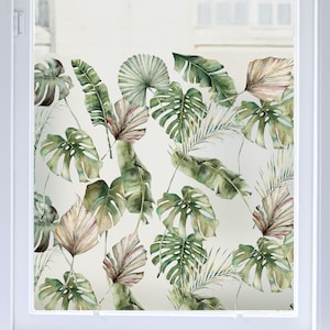 Dizzy Duck Tropical Window Film - Jungle Leaves Frosted Patterned Privacy Window Border - Decorative Privacy Sticker Decal Gift for Home