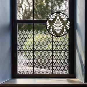 Dizzy Duck Damask Window Film Privacy Window Decal Border - Reusable Cling Vinyl - Indore
