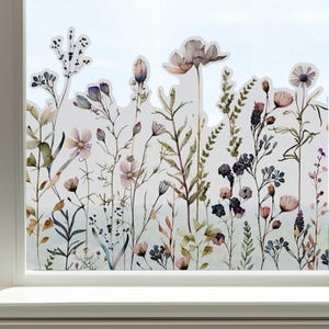 Magical Botanical Frosted Window Decal - Meadow Wild Flowers Window Border Stickers for Privacy - Frosted Window Film by Dizzy Duck
