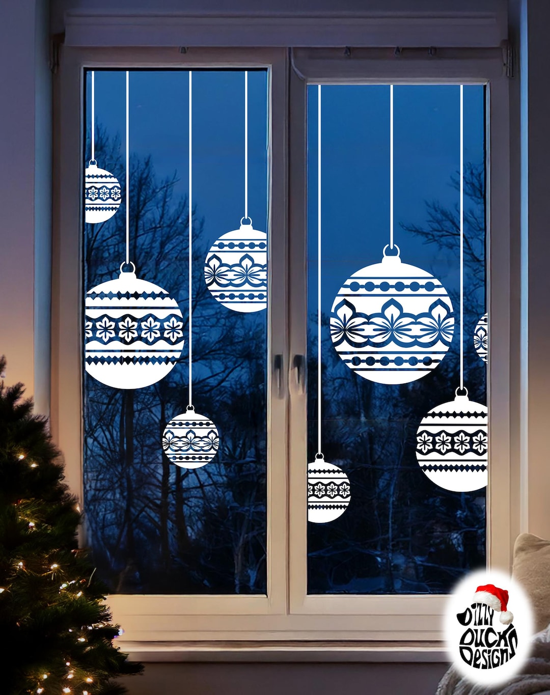 Dizzy Duck White Nordic Bauble Window Clings - Reusable Double-sided ...