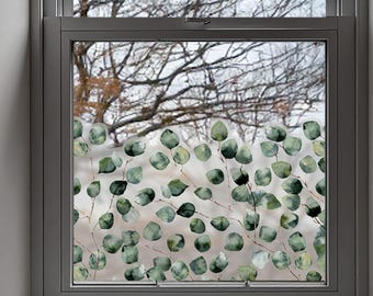 Dizzy Duck Eucalyptus Leaves Frosted Privacy Window Film Decal Border - Non Sticky Cling
