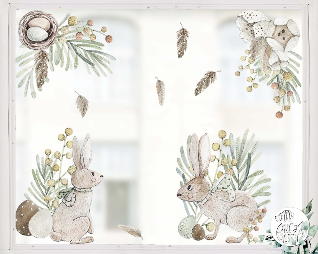 9x Watercolour Easter Window Decals - Rabbit Window Cling Set - Spring ...
