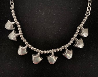 Boho Bib Necklace, Antique Silver Chunky Pendant