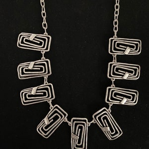 Rectangle Spiral Necklace, Boho Necklace, Antique Silver Necklace, Bohemian Necklace, Hippi Necklace, Chunky Bib Necklace, Gift