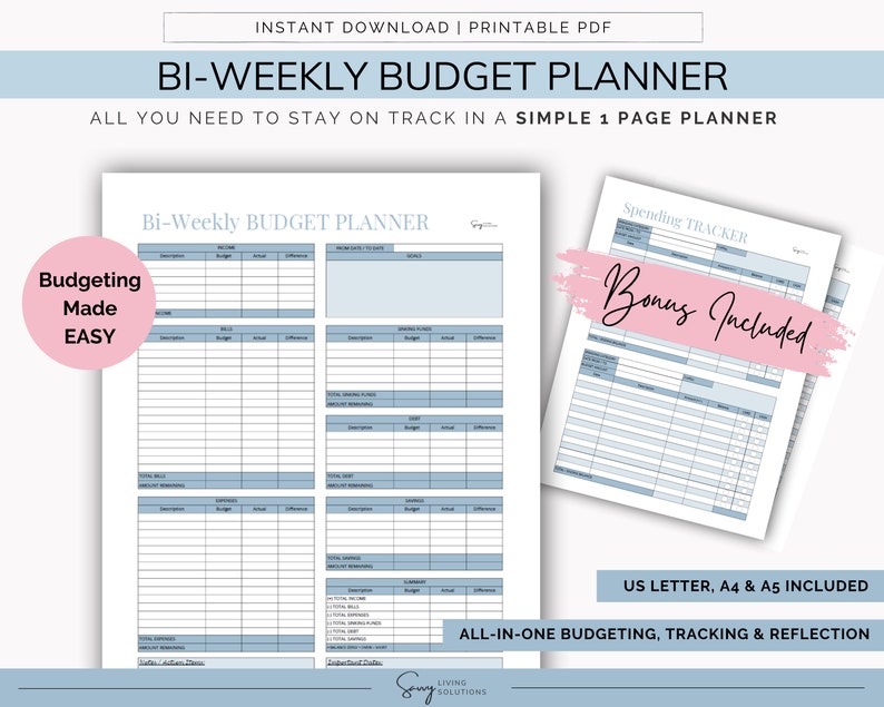 Biweekly Budget Planner Printable PDF Budget Template Etsy