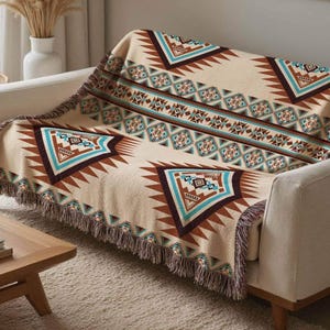 Couverture sud-ouest en coton tissé, jeté de canapé confortable à motifs tribaux, couverture de style ethnique, jeté de style rustique - Personnalisable
