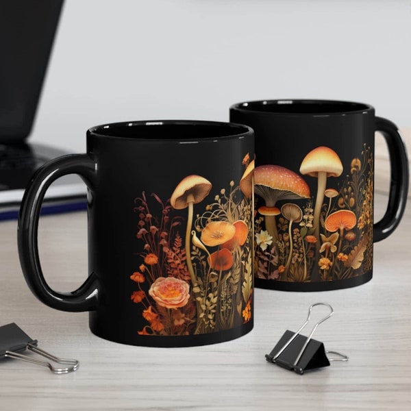 Mushroom Mug, Rustic Black Coffee Cup, Earth Tone Mushroom Tea Cup, Forestcore Fungi Drinkware, Toadstool Chai Cup, Dad Gift, Pop Pop Gift