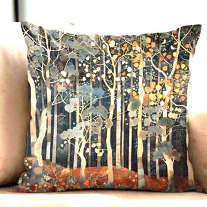 Dekoracyjna poduszka w stylu art déco z motywem lasu, kolorowa poszewka na poduszkę w stylu retro Forestcore, dwustronna poduszka z nadrukiem z przędzy poliestrowej – możliwość personalizacji