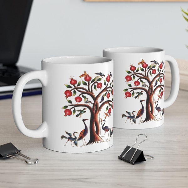 Personalized Armenian Tree of Life Coffee Mug, Customizable Pomegrenate Chai Tea Cup, Gift for Mamik, Papik, Unique Gift for Mayrik, Hayrik