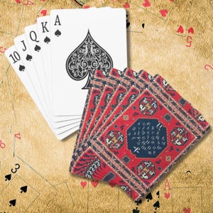 Traditional Armenian Alphabet Poker Cards Red Background Perfect for Game Night or Collectors Premium Deck for Card Game Nights Mamik Gift