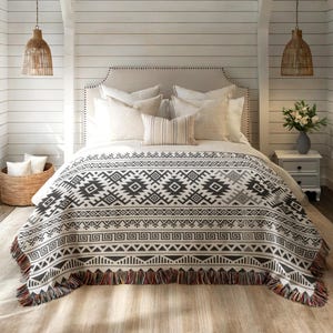 Woven Ikat Bedroom Blanket, Tribal Ethnic Bed Throw, Cozy Home Decor, Aztec Inspired Bedding, Boho Chic Bed Cover, Unique Housewarming Gift