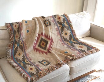 Southwest Couch Art, Cabin Sofa Blanket, Rustic Sofa Cover, Ethnic Print Throw, Earthy Couch Throw, Desert Style Decor - Customizable