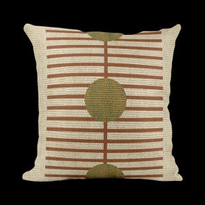 Striped Dot Pillow Rust Green Accent Cushion, Cotton Blend Cover, Hygge Living Room Decor, Fall Sofa Style, Rustic Charm, Chic Pillow Decor